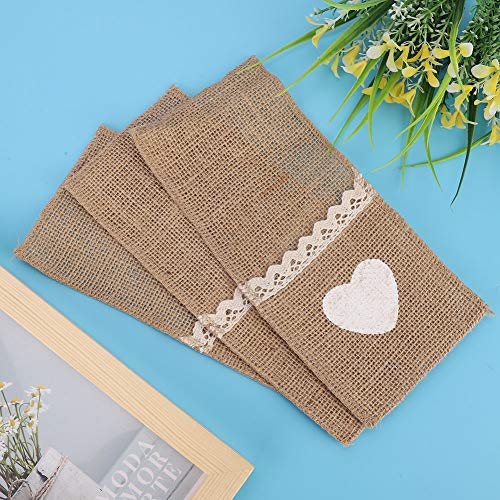 Zerodis Bestecktasche Beutel, 10pcs Jute Lace Messer Fork -Gabelhalker für Rustikale Hochzeit oder Heimtischdekoration (Liebesgeschirrtaschen) von Zerodis