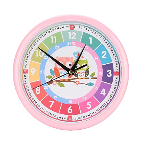 Zerodis Cartoon-Wanduhr aus Kunststoff, Bunt, Modern, Quarzzeit, Lern-Hängeuhr, Rund, Leicht Lesbar, Dekor für Kinderzimmer, Klassenzimmer(Rosa) von Zerodis