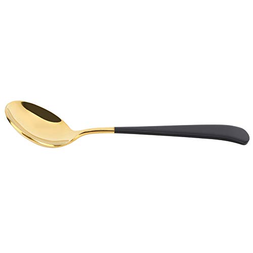 Zerodis Einfacher Edelstahl -Suppe Löffel Dicker Ergonomischer Griff Haltbarer Runder Dessertlöffel Zum Campen, Schwarzes Gold 6,1 Zoll 1,7 Zoll 100% Brandneu für Mahlzeiten von Zerodis