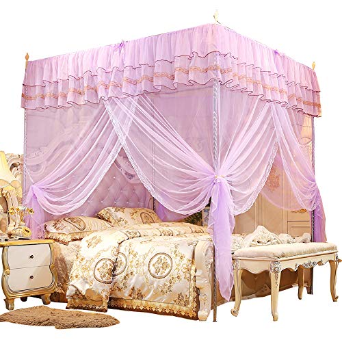 Zerodis Eleganter Prinzessinnen-Bettvorhang mit Vier Eckpfosten | Strapazierfähiges Netz | | Einfach zu | DREI Seitliche Öffnungen (150 * 200 * 200) von Zerodis