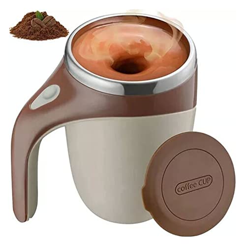 Zerodis Elektrische Magnetrühr-Kaffeetasse, Edelstahl-Mischbecher Reisebecher Automatische Mischtasse für Kaffee-Milch-Kakao, 380 Ml (Braun) von Zerodis