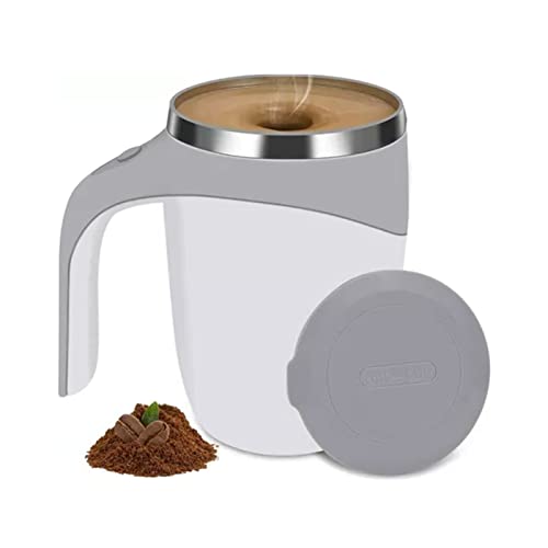 Zerodis Elektrische Magnetrühr-Kaffeetasse, Edelstahl-Mischbecher Reisebecher Automatische Mischtasse für Kaffee-Milch-Kakao, 380 Ml (Weiss) von Zerodis