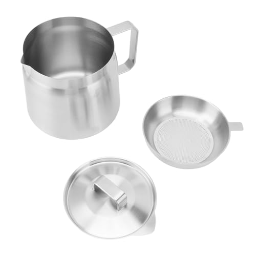 Zerodis Fettbehälter Edelstahlöl Stagebeleberin Topf Anti -Schlupf -Fett Topf mit Maschensieb für Bequeme Speiseölhandel (1.5L) von Zerodis