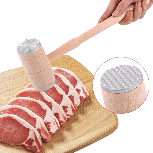 Zerodis Fleischklopfer Holz Doppelseitig mit Metallkappen Fleischhammer für Steak Rindfleisch Praktische Küche Werkzeug von Zerodis