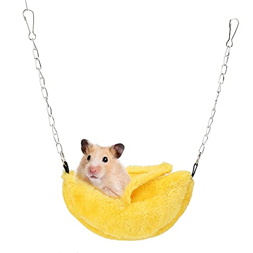 Lovely Banana Typ Hamster Hängebett Warmes Haus Käfig Nestchen Kleintiere Zubehör Bequemes Plüsch Winter Warming Nest mit 2 Ketten für niedliche Haustiere Ratten Mäuse Rennmäuse (Gelb) von Zerodis