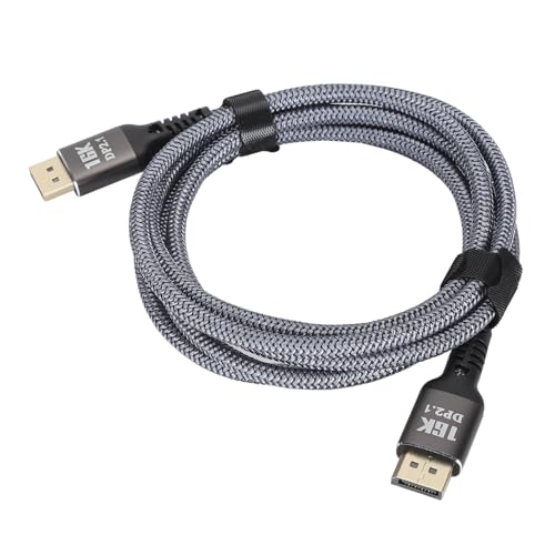 Zerodis Hochauflösend 16K 30 Hz DisplayPort 2.1 Männliches Kabel 40 Gbit/S Triple Shielding Rauschreduzierung für Multi -Screen -Spiele, Schwarz 2m von Zerodis