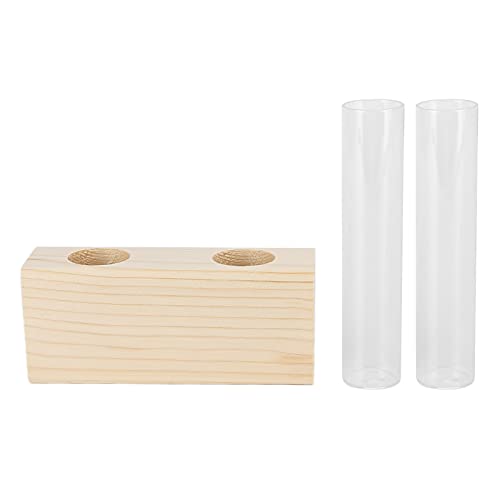 Zerodis Hydroponische Vase -Testrohr -Pflanze Vase Holzdekoration 2 Glasrohre mit Retro Holzbasis für Home Office Desk Dekoration (Doppelrohr-Hydrokultur) von Zerodis