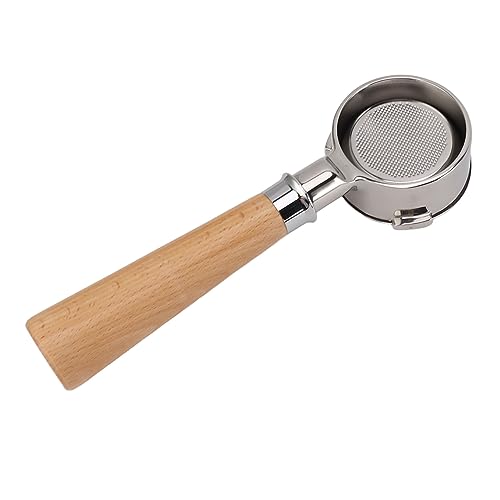Zerodis Kaffee ohne Untere Portafilter 58 Mm 3 Ohren in Edelstahl mit Bequemem Massivholzgriff, Einfach zu Tun, Geeignet für die Barsetto -Kaffeemaschine (Typ A2 Buchenholz) von Zerodis