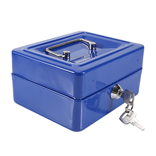 Kleine Geldkassette mit Schlüsselschloss Portable Doppelschicht Metallmünze Geld Storage Security Box(Blau) von Zerodis
