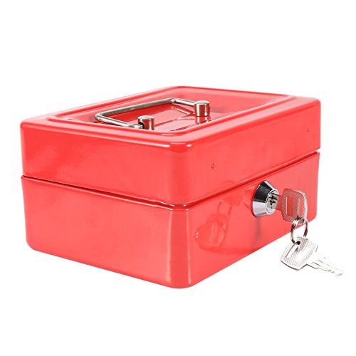 Zerodis Kleine Geldkassette mit Schlüsselschloss Portable Doppelschicht Metallmünze Geld Storage Security Box(Rot) von Zerodis