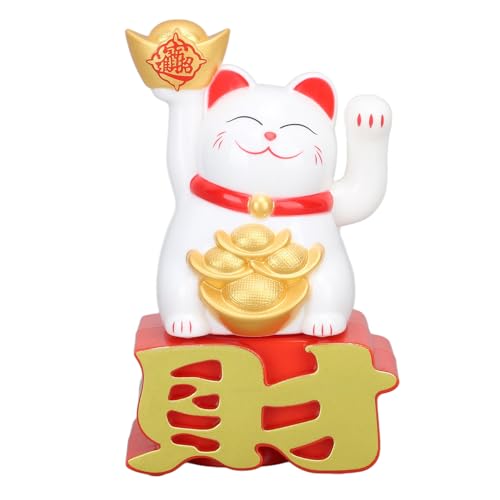 Zerodis Lucky Cat Winking Arm, Solarbetriebene Reichtum Lucky Fortune Cat Statue Feng Shui Dekoration für Desktop Car Office Shop (Weiß) von Zerodis