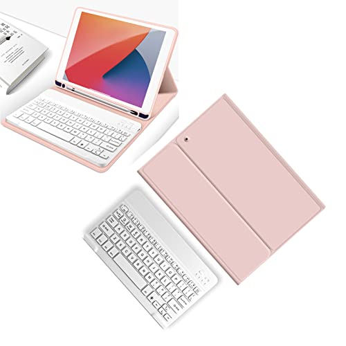 Zerodis Magnetische Tastatur und präzise Hülle für iOS-Tablet 10,2 Zoll (25,9 cm), mit Tastenkombination, Ständer und Stifthalter, Rosa und weiße Tastatur von Zerodis