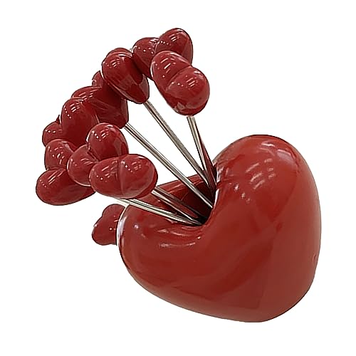 Zerodis Multifunktional Edelstahl Niedliche Obstgabeln mit Halter, 5pcs Food Pick -Gabeln Zum Genießen von Obst und Desserts (Herzförmig) von Zerodis