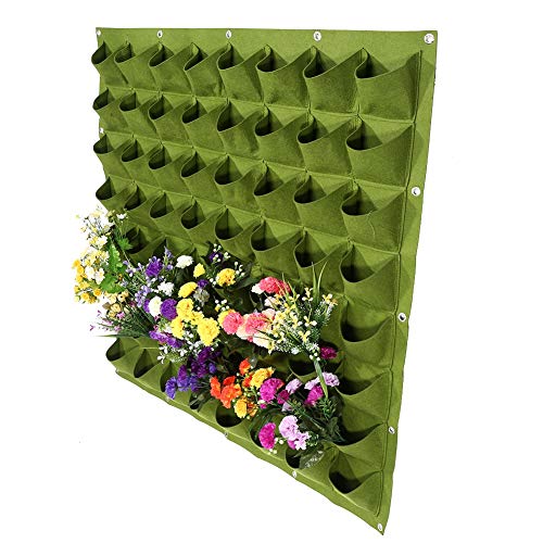 Zerodis Pflanztasche Pflanzbeutel Garten Pflanzgefäße Wandtasche Pflanzen Hängend Senkrecht Indoor Outdoor mit 64 Taschen(Grün) von Zerodis