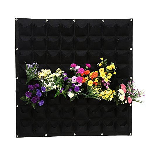 Zerodis Pflanztasche Pflanzbeutel Garten Pflanzgefäße Wandtasche Pflanzen Hängend Senkrecht Indoor Outdoor mit 64 Taschen(Schwarz) von Zerodis