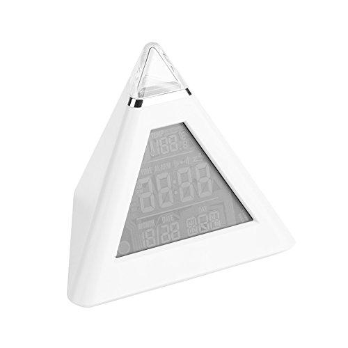 Zerodis Pyramide LED Wecker kreatives Dreieck Digital Display Farbwechsel Digital LCD Elektronisches Thermometer Temperaturkalender Datum Uhrzeit Uhr Nachtlichtfunktion und Schlummerfunktion von Zerodis