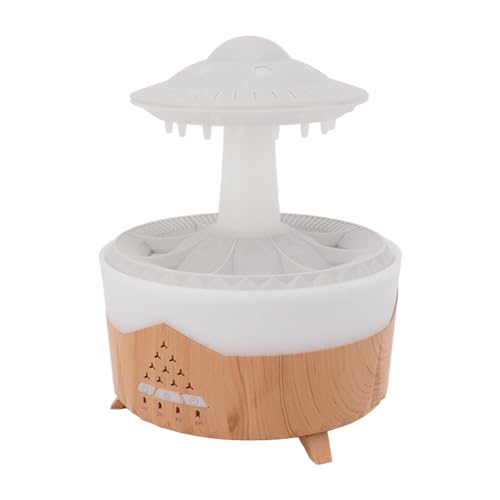 Zerodis Regentropfen-Luftbefeuchter mit Bunten Lichtern, Fernbedienung, Aroma-Diffusor für ätherische Öle, Wassertropfen-Funktion, Entspannendes Schlafgeräusch, 350 Ml (Holzmaserung) von Zerodis