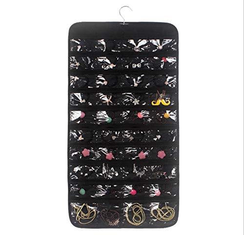 Zerodis Taschen Hängeorganizer doppelseitig Schmuckhalter Aufhängen Schmuck Organizer mit 80 klare Taschen für Halsketten Armbänder Ringe Ohrringe von Zerodis