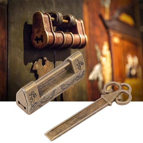 Zerodis Traditionelles Chinesisches Design Zinklegierung Vorhängeschloss, Graviertes Antikes Schloss für Mini -Schränke (Magpie Bronze) von Zerodis