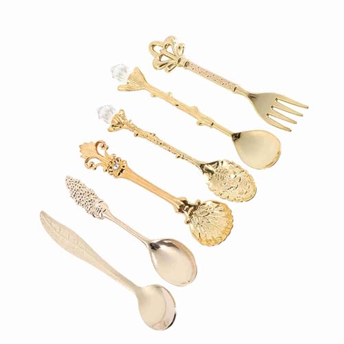 Zerodis Vintage Royal Royal Style Mini-Café-Cuilles und Fork Kit, Setze Robuste 3D-Gerichte, für Fenster, Kommerzielle Anlässe, die Dekoration der (GOLD) von Zerodis