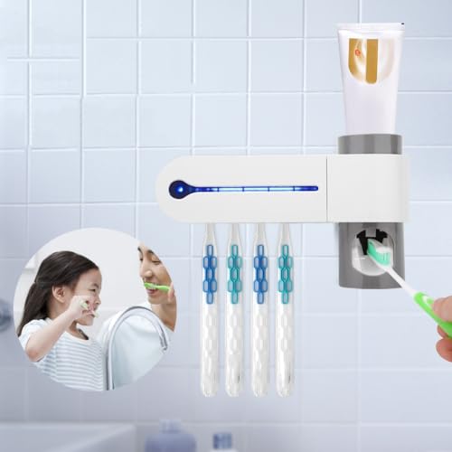 Zahnbürstenhalter mit UV-Sterilisator U V Zahnbürstenhalter Wandhalterung Reinigung Elektrischer Handbuch Zahnbürsten (EU-Stecker) von Zerodis