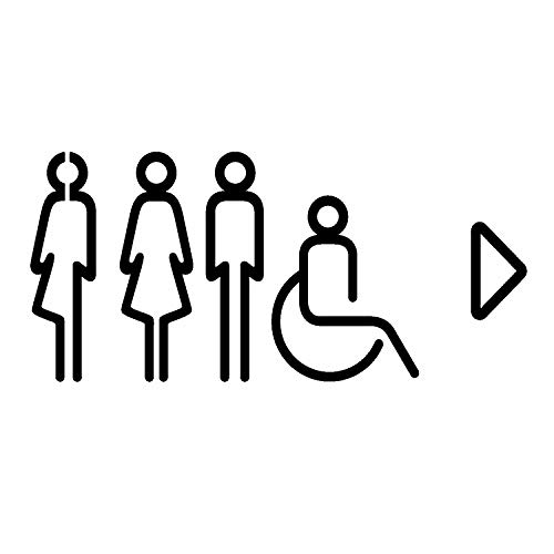 WC Schild Set: Herren, Damen, Unisex, Rollstuhl mit Richtungspfeil (selbstklebend), Schwarz von Zeroos