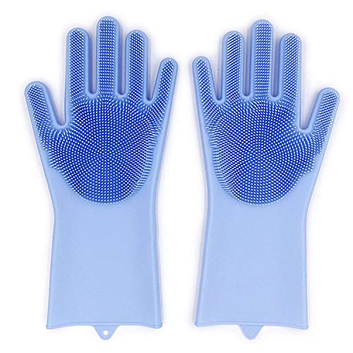 Geschirrhandschuhe, Silikon Spülhandschuhe mit Wash Scrubber Reinigungshandschuhe,Kitchen Gloves,Magische Handschuhe,Silikonhandschuhe für Küche, Abwasch, Tierpflege, Bad, Autowäsche (Hellblau) von Zerotwo