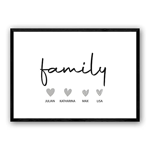 Zertify Personalisiertes Familie Poster mit Herz | Typographie Wandbild Querformat in Minimalistisches Design | Familienbild für Kinderzimmer, Wanddeko oder Wohnzimmer | Größe und Rahmen Optional von Pulse of Home