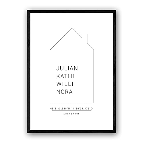 PULSE of HOME Zertify Personalisiertes Familie Poster mit Namen | Minimalisticher Stil Schwarz-Weiß | Größe und Rahmen optional von PULSE of HOME