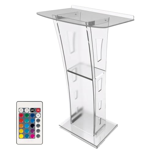 Zertylre Acryl Rednerpult Stehen, Podium und Rednerpult Acryl Rednerpult mit bunten Lichtern für die Sitzung Hosting Kirche Hochzeit Klassenzimmer Präsentation (transparent) von Zertylre