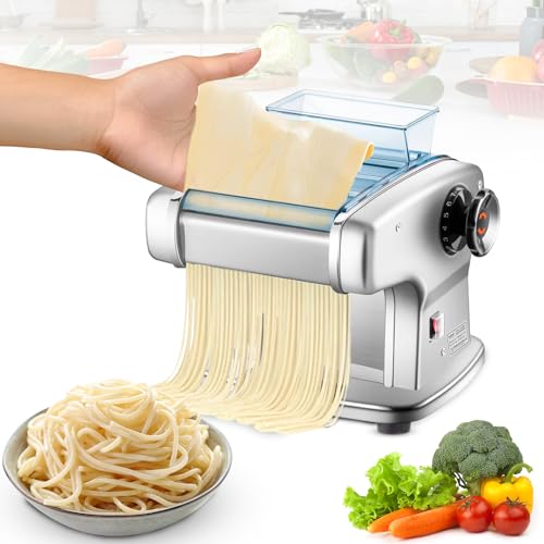 Zertylre Elektrische Nudelmaschine, 135W pastamaker aus Edelstahl, geeignet für die Herstellung von Spaghetti und Lasagne,mit 4 Klingenbreiten（2mm,2.5mm,4mm&9mm） und 9 Variable Teig-Stärken（0.5-5mm) von Zertylre