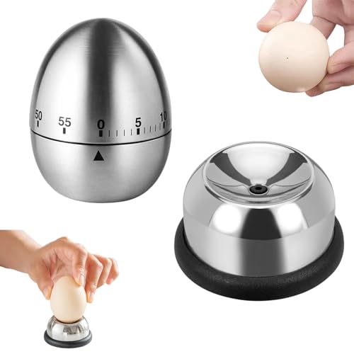 1 Stück Eieruhr und 1 Stück Eierpiekser aus Edelstahl, Eiförmige lustige Eieruhr Mechanisch und Eierpicker, Küchenzubehör für Eier von ZesNxj