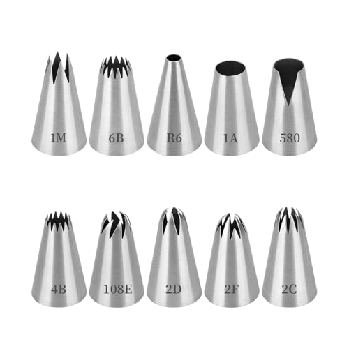 10-Teiliges Premium Spritztüllen Set, Professionelle Icing Piping Kit inkl, Edelstahl Piping Nozzles für Torten, Cupcakes & Kekse, Wiederverwendbar & Spülmaschinengeeignet 10-Teiliges Premium Spritztüllen Set, Professionelle Icing Piping Kit inkl, Edelstahl Piping Nozzles für Torten, Cupcakes & Kekse, Wiederverwendbar & Spülmaschinengeeignet von ZesNxj