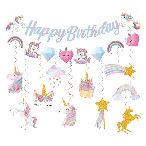20 Stück Einhorn Deko Kindergeburtstag Set mit Wirbeln & Spiralen, Einhorn Geburtstagsdeko für Mädchen, Happy Birthday Deko, Kindergeburtstag Deko, Einhorn Deko Regenbogen & Sternen 20 Stück Einhorn Deko Kindergeburtstag Set mit Wirbeln & Spiralen, Einhorn Geburtstagsdeko für Mädchen, Happy Birthday Deko, Kindergeburtstag Deko, Einhorn Deko Regenbogen & Sternen von ZesNxj