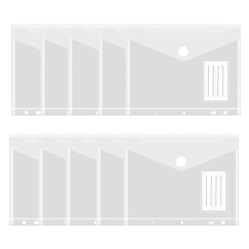 8 Stück Dokumententasche A5 23x18cm, Transparente Beutel, Wasserdicht Dokumententasche A5 Abheftbar mit Klettverschluss & Etikettentasche, Transparent Dokumentenmappe Zum Abheften 7-Loch von ZesNxj