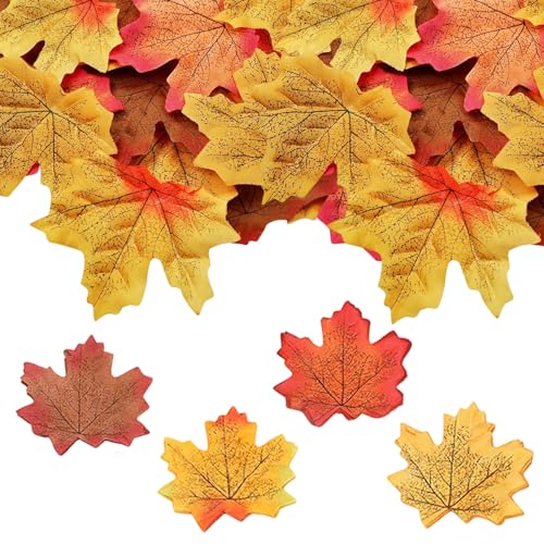ZesNxj 200 Stück Künstliche Ahornblätter Herbst Deko für Herbstpartys und Kunstalben, Herbst Dekoration für Räume, Hochzeiten und Fotoszene Requisiten(4 Arten Farben) von ZesNxj