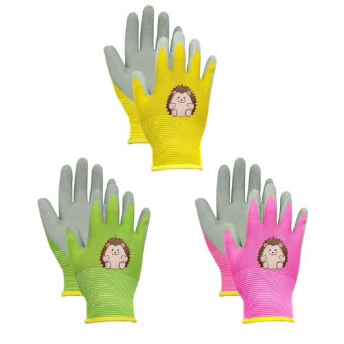 ZesNxj 3 Paar Gartenhandschuhe Kinder, Rutschfeste Arbeitshandschuhe Kinder, Niedliche Stichel Kinder Arbeitshandschuhe für Gartenarbeit und Mehr (Mehrfarbige) von ZesNxj