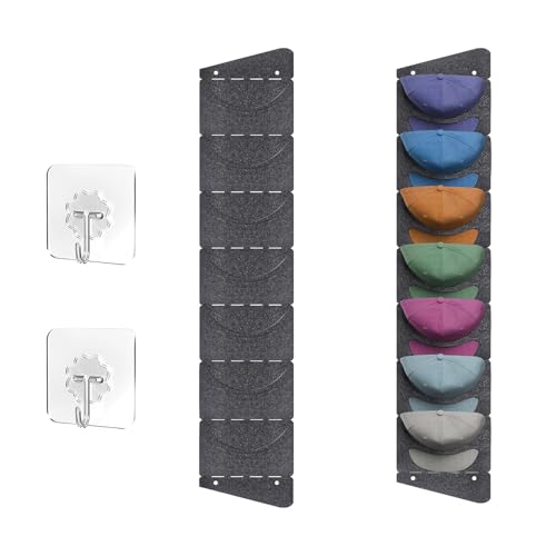 ZesNxj Cap Halterung Wand mit 2 Stück Selbstklebend Transparenter Kleiner Haken, Cap Organizer, kappenhalter mit 7 Taschen, Faltbar Cap Aufbewahrung für Baseballmützen Tür Rückwand Cap Halter von ZesNxj
