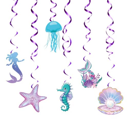 ZesNxj Deko Meerjungfrau Kindergeburtstag Meerjungfrauen Deko, Glitzerndes Unterwasser-Partyzubehör mit Muscheln, Seesternen & Seepferde für Mädchengeburtstag, Tischdeko Meerjungfrau Deko Bastelset von ZesNxj