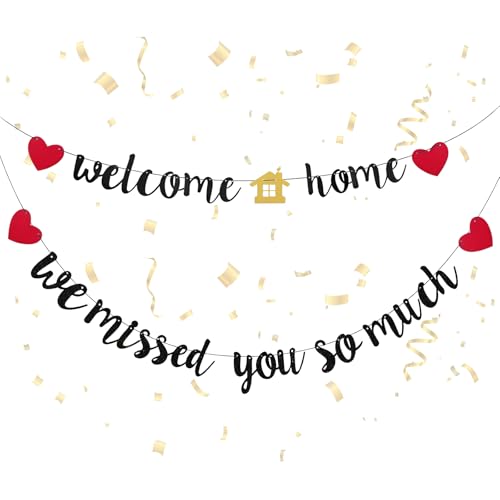 Welcome Home, Welcome Back Dekor Banner, Glitzerndes Welcome Back Girlande Set, Willkommen Zuhause Girlande für Familie Freund Party Einzug Dekoration (Schwarz) von ZesNxj