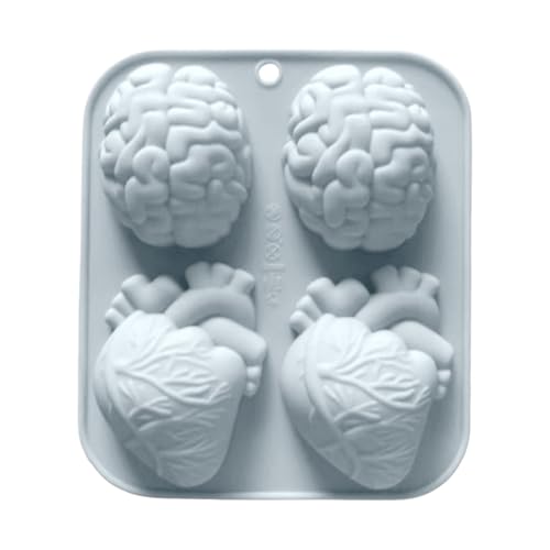 3D-Gehirn-Herz-Formen – handgefertigtes Silikonform-Set, Epoxidharz-Guss-Tablett | Halloween-Süßigkeiten-Back-Dekorationswerkzeug, antihaftbeschichtete Multii-Hohlraumformen mit realistischem Design von Zestivra