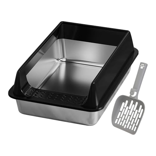 Edelstahl -Stahlstreu Pfanne - Langlebige Katzenschale, Hygiene Haustierbox | Hochseitiger Nicht -Stick -Behälter Einfache Reinigungsschaufel inklusive, geruchsbeständige tägliche Badezimmerlösung mit von Zestivra