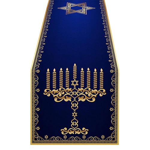 Hanukkah Tischläufer – rechteckiger Tischläufer für Partys – Küchentischdekoration, Banner für Hanukkah mit blauem Hintergrund von Zestivra