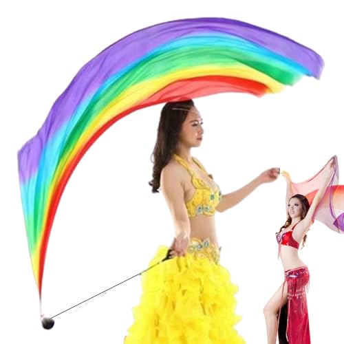 Tanzschleier aus Seide – Bunte Poi-Flaggen, Flow Arts Streamer | Elegantes Schal-Accessoire mit Farbverlauf, professionelles Bauchtanz-Accessoire mit Seiden-Poi-Ball für Tanzübungen von Zestivra