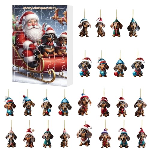 Weihnachts Adventskalender - Niedlicher 24 Tage Deko Kalender Mit Hundefiguren, Winterlicher Dezember Schmuck | Festlicher Dackel Adventskalender Für Feier Wohnzimmer Kinder Eingangsbereich Schlafzimm von Zestivra