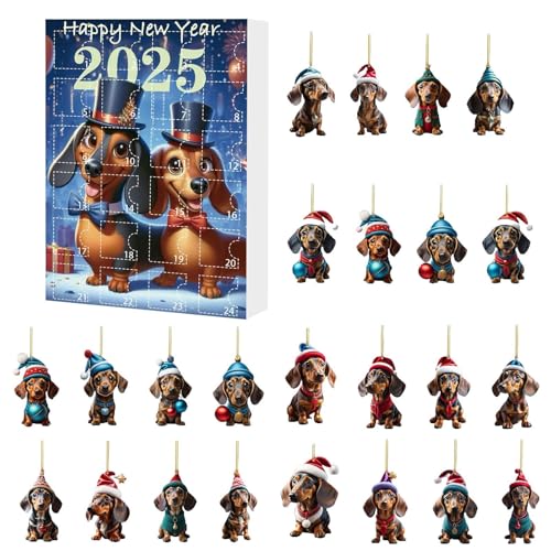 Weihnachts Adventskalender - Niedlicher 24 Tage Deko Kalender Mit Hundefiguren, Winterlicher Dezember Schmuck | Festlicher Dackel Adventskalender Für Feier Wohnzimmer Kinder Eingangsbereich Schlafzimm von Zestivra