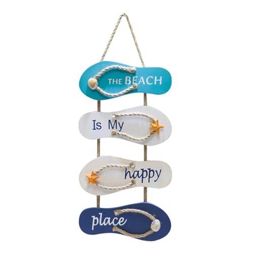 Zestivra Flops Ornament, Retro Beach Wandkunst - Vintage Strandbrett Holz Flops Dekoration Seegeramente - Der Ist Mein Glücklicher Ort - Ornamente Seelangehalter Holzschuppen Wandhänge Tür von Zestivra
