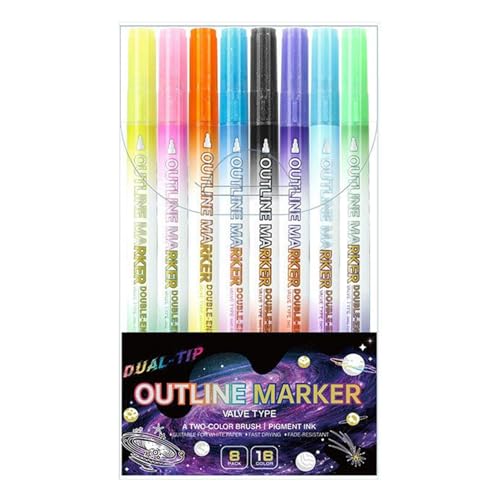 Zestivra Shimmer Outline Marker Doppelseitig, 8 Stück Zeichenstifte, Für Kunsthandwerk Schulaktivitäten Notizen Kunstprojekte Geburtstagskarten Beschriftung von Zestivra