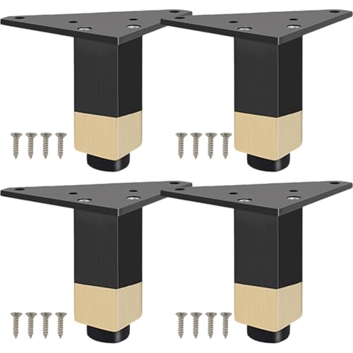 Schwarz mit Gold, Möbelfüße Verstellbar Möbelbeine Metall Tischbeine Couchtisch Tischbeine Outdoor Aluminiumlegierung Sofafüße Höhe: 6-40cm Bank Füße Sockelfüße Schrankfüße Couch 4 Stück 6cm/2.4" von ZestomZ