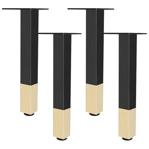 Schwarz mit Gold, Tischbeine Metall Tischbeine Couchtisch Möbelfüße Höhenverstellbar Möbelbeine Sofafüße Höhe: 6-40cm Sockelfüße Schrankfuß Bettfüße Sofa Legs Esstisch Beine 4 Stück 30cm/11.8" von ZestomZ